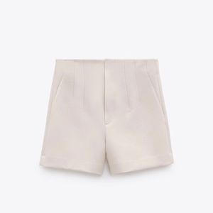 Zara High-Waisted Pleated Shorts in Ecru